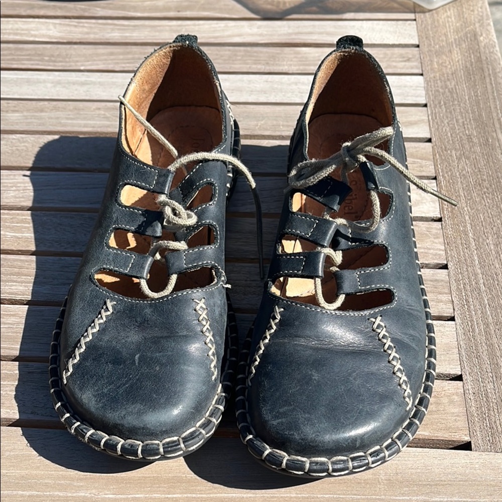 Josef Seibel Blue Leather Comfort Shoe Mary Jane Lace Up EU 37